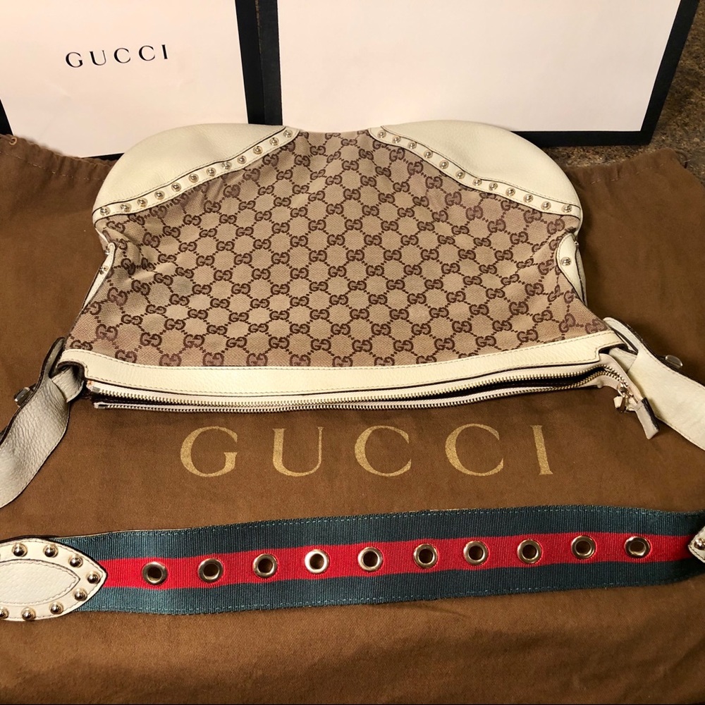 Gucci Web Hobo studded GG canvas